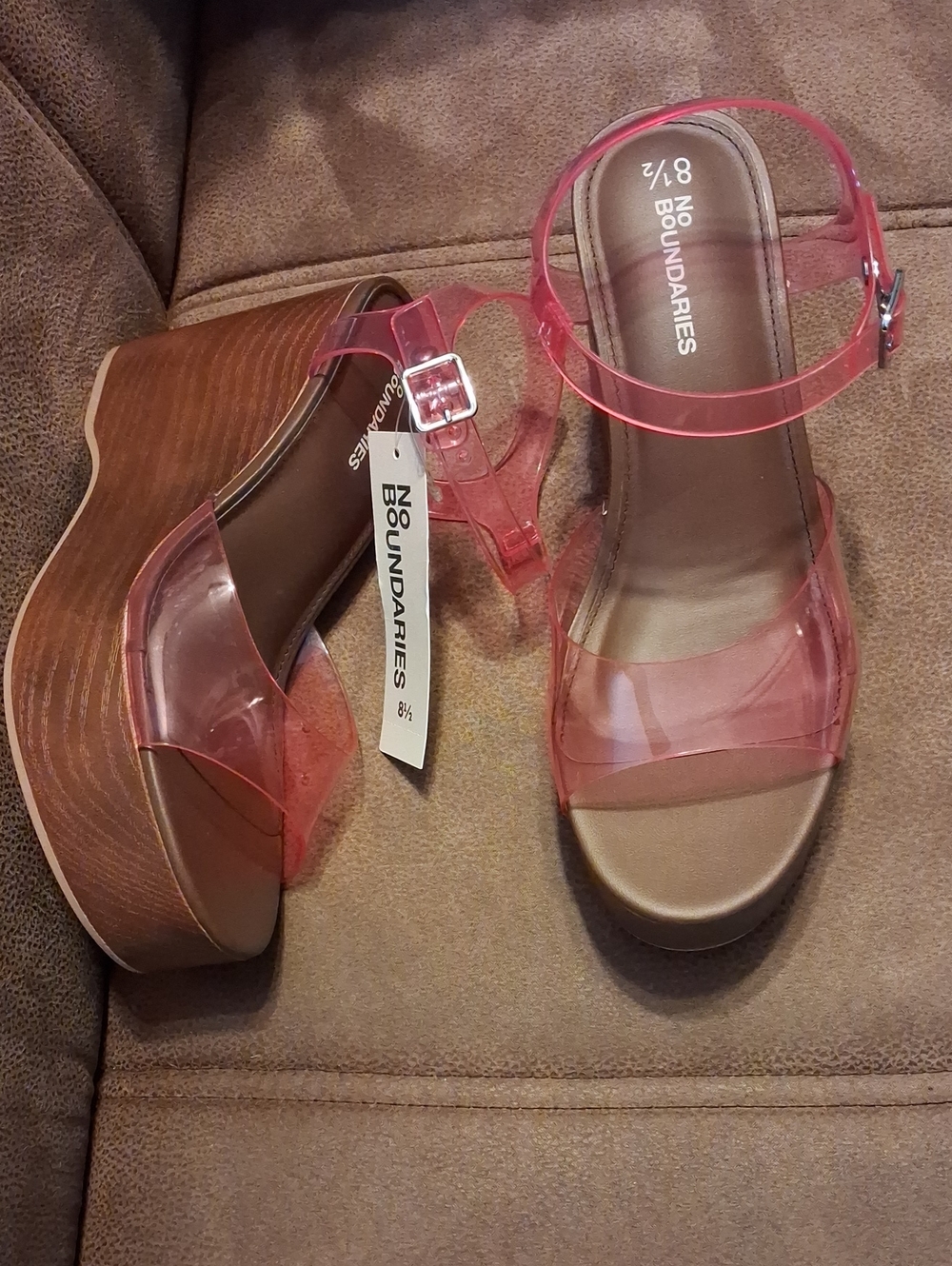 No Boundaries Pink Jelly Strap Platform Wedge Sandals Size 8 1/2